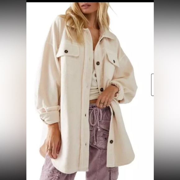 Free People Ruby Fleece Oversized Shirt Jacket Size Small - Picture 1 of 14